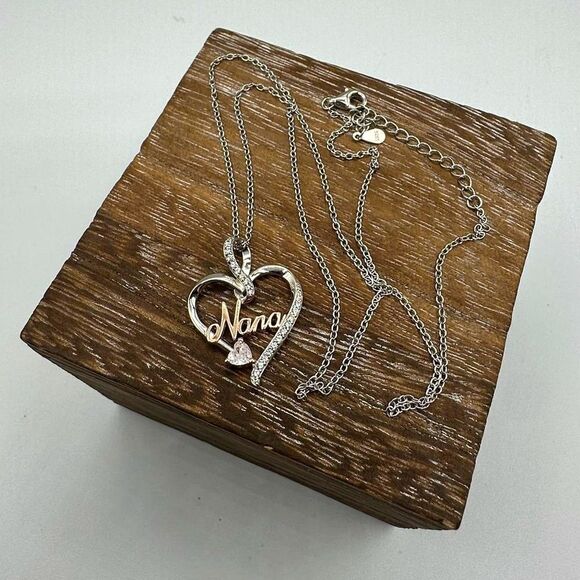 Nana Sterling Silver Rose Gold Heart CZ Necklace - Picture 1 of 6